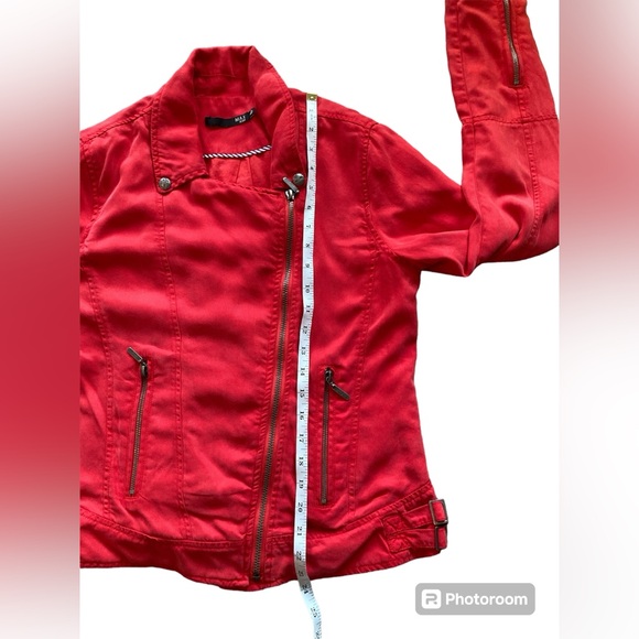 Max Jeans Red Moto Jacket. Size Medium. - Picture 9 of 14